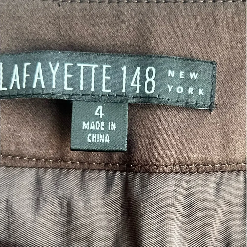 LaFayette 148 Chocolate Brown Knee Length Lined Career Cotton Blend Fall Skirt 4